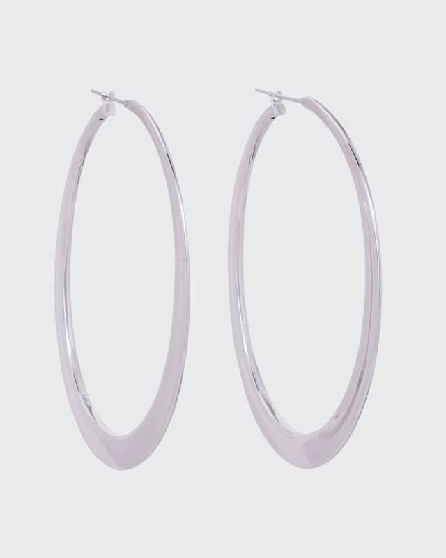 18K White Gold Oversized Oval Crescent Hoop Earrings